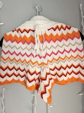Runaway The Label Albie Chevron Crochet Knit Drawstring Shorts in Orange Multi